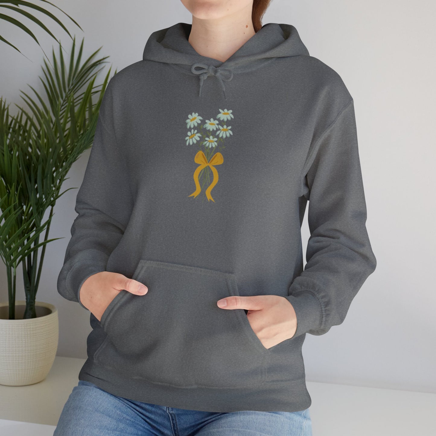 Floral Embrace Hoodie, Sweatshirt with Daisy Print