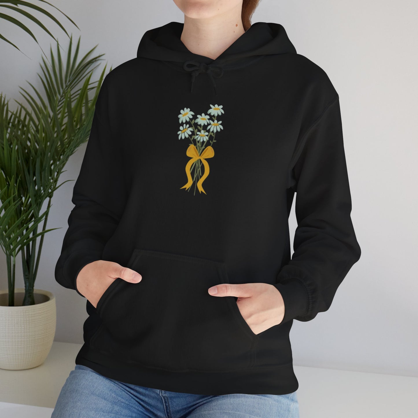 Floral Embrace Hoodie, Sweatshirt with Daisy Print