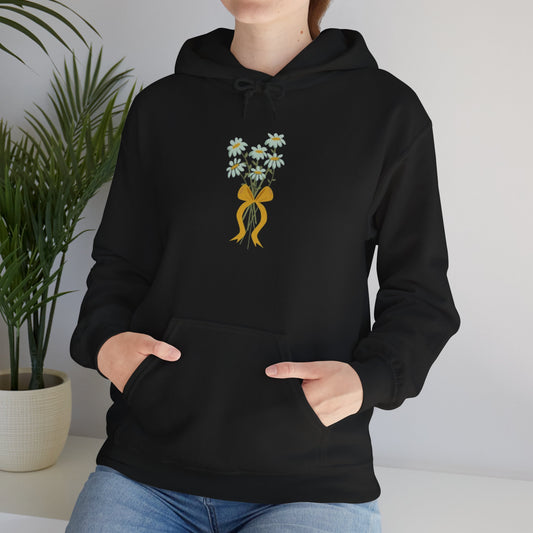 Floral Embrace Hoodie, Sweatshirt with Daisy Print