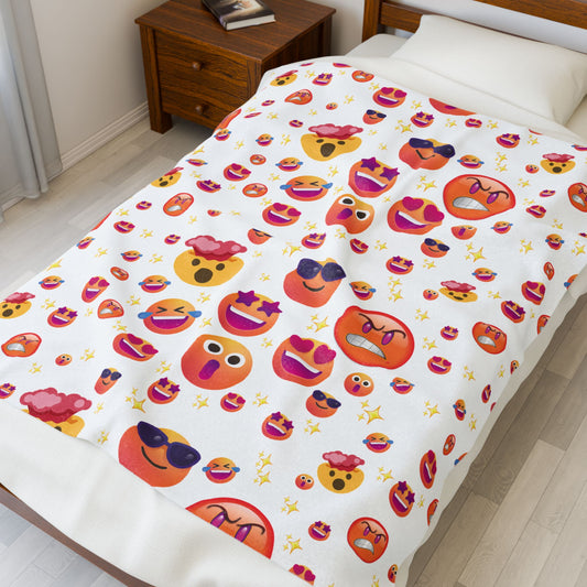 Emoji Print Velveteen Plush Blanket